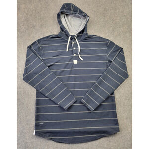 BYLT Shirt Mens Large Drop Cut Long Sleeve Hooded Henley Blue Gray Stripe Lux